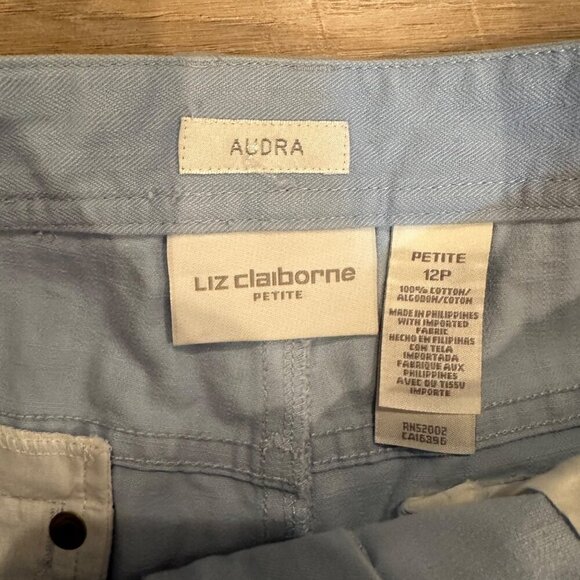 LIZ CLAIBORNE WOMENS BELTED CROPPED PANTS BLUE 12 PETITE AUDRA NEW - Picture 8 of 9